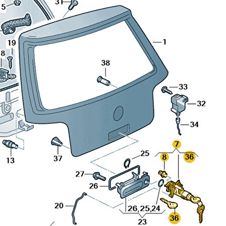 VW Golf 4 1998-2004 Arka Bagaj Kapağı Kilit Mekanizması 1J6827297G