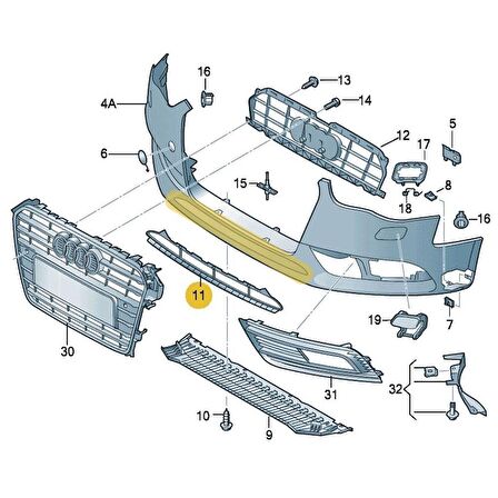 Audi A4 2013-2015 Ön Tampon Alt Orta Izgarası Çıtası 8K0807683