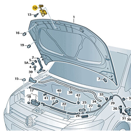 VW Polo 2015-2017 Kaput Kilit Üst Emniyet Açma Mandalı 6R0823186C