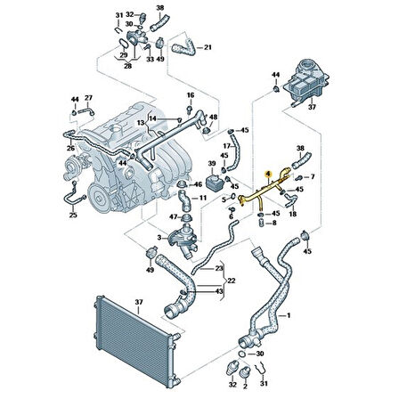 Audi A4 2001-2004 1.8T BFB Motor Termostat Soğutma Borusu 06B121065AB