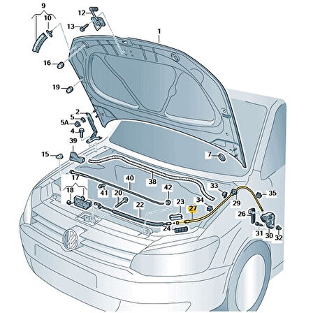 VW Polo 2015-2017 Kaput Açma Teli İç Arka Parça 6R0823535