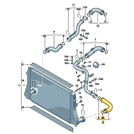 VW Caddy 2004-2010 1.9 BJB Motor Turbo Borusu Sol Alt 1K0145834L