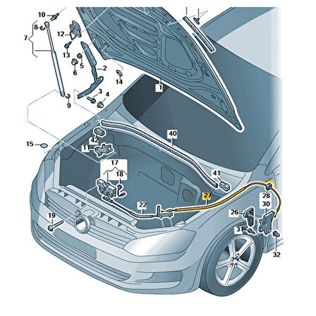 VW Passat B8.5 2020-2023 Motor Kaput Açma Teli Arka Parçası 5G0823535B