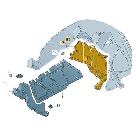 Audi A3 2001-2003 Motor Yan Muhafaza Sol Parça Plastik 1J0825245E