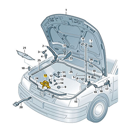 VW Passat B5.5 2001-2005 Motor Kaput Kilit Mekanizması 3B0823509AB