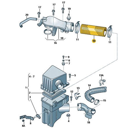 Skoda Fabia 2000-2004 1.4 Benzinli Motor Hava Borusu 6U0129627B