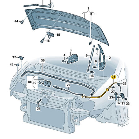 VW Caddy 2016-2020 Motor Kaput Açma Teli Arkadaki Parça 2K5823535