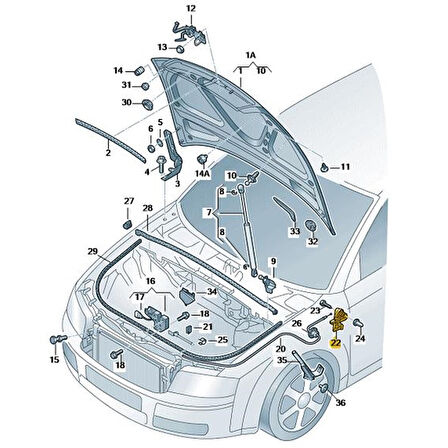 Audi A4 2005-2008 Ön Motor Kaputu Açma Kolu 8E1823533B