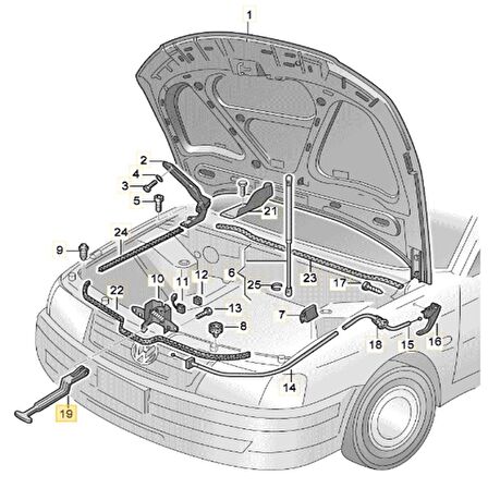 VW Passat B5 1997-2000 Motor Kaput Açma Emniyet Mandalı 3B0823593C