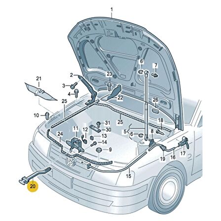 VW Passat B5.5 2001-2005 Motor Kaput Açma Emniyet Mandalı 3B0823593D