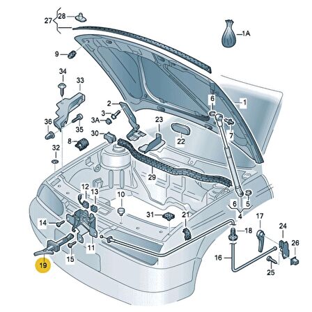 VW Golf 4 1998-2004 Motor Kaput Açma Emniyet Mandalı 1J0823593C