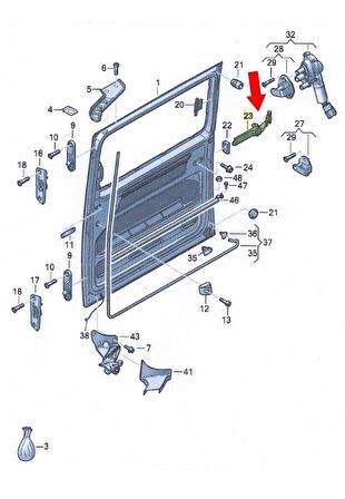 VW Transporter T5 2004-2010 Sağ Sürgülü Kayar Kapı Orta Kolu 7E0843336