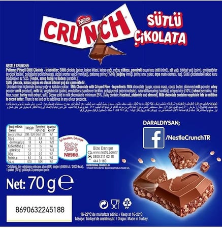 Nestle Crunch Tablet Çikolata 70 g x10 Adet