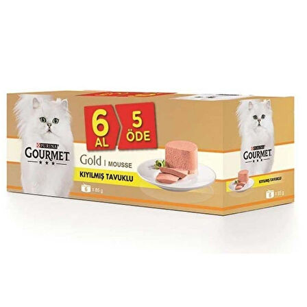 Gourmet Gold 6 Al 5 Öde Kıyılmış Tavuk Etli Kedi Konservesi