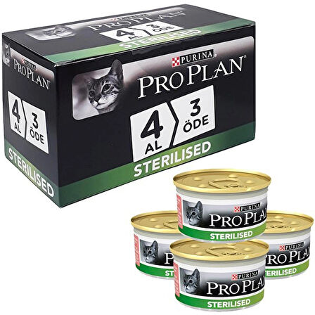  Proplan Sterilised Somonlu Kısırlaştırılmış Kedi Konservesi 85 gr 4 Al 3 Öde