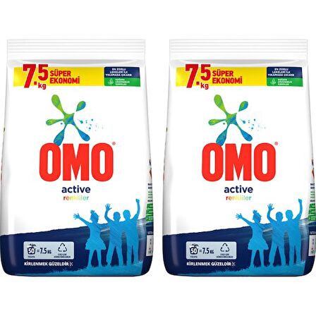 Omo Toz Çamaşır Deterjanı Active Fresh Renkliler Için 7.5 kg 50 Yıkama X2 Adet