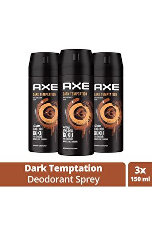 Axe Dark Temptation Pudrasız Ter Önleyici Leke Yapmayan Erkek Sprey Deodorant 150 ml x 3