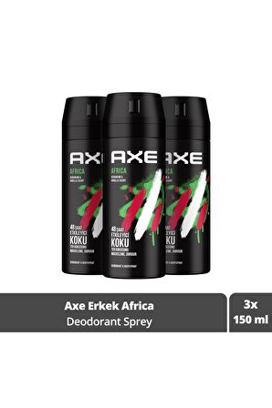 Axe Africa Pudrasız Ter Önleyici Leke Yapmayan Erkek Sprey Deodorant 150 ml x 3