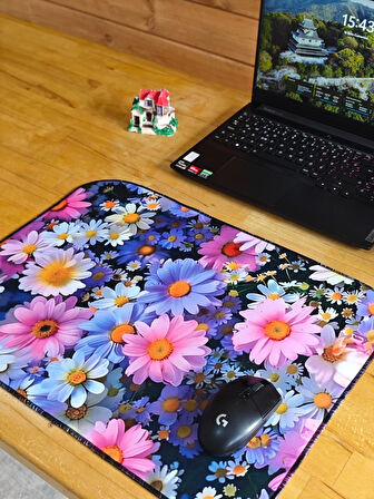 SGE TEKNOLOJİ 55X45 CM RENKLİ PAPATYALAR KAYDIRMAZ TABAN SPEED YÜZEY OYUNCU MOUSE PAD GAMİNG PAD