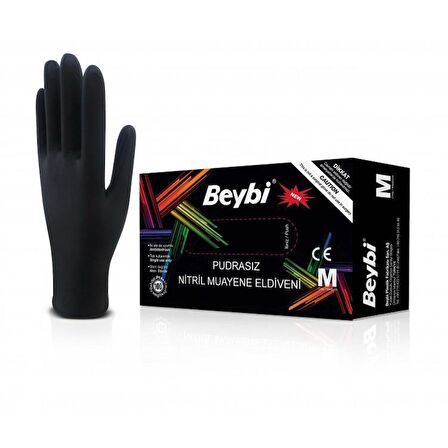 Beybi Nitril Pudrasız Muayene Eldiveni Siyah Medium