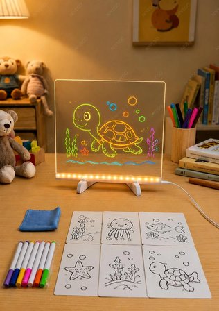 Nvg 12 İnç LED Işıklı Çizim Tahtası 20x30 cm USB Beslemeli Yazı Panosu Ayarlanabilir Stant 7 Renk Kalem Hediyeli Eğitici Oyuncak