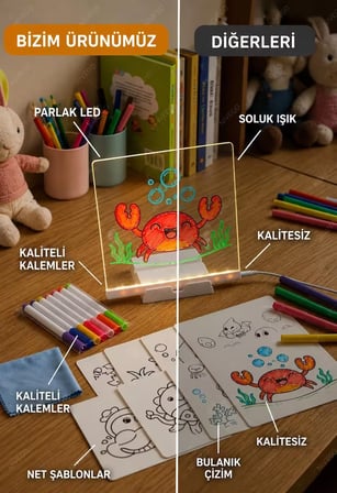 Nvg 12 İnç LED Işıklı Çizim Tahtası 20x30 cm USB Beslemeli Yazı Panosu Ayarlanabilir Stant 7 Renk Kalem Hediyeli Eğitici Oyuncak
