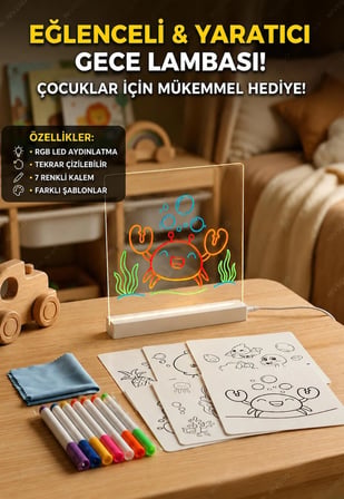 Nvg 12 İnç LED Işıklı Çizim Tahtası 20x30 cm USB Beslemeli Yazı Panosu Ayarlanabilir Stant 7 Renk Kalem Hediyeli Eğitici Oyuncak