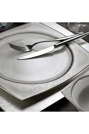 Aryıldız AR31016 Bone Square 60 Parça 12 Kişilik Modern Kare Porselen Yemek Takımı 