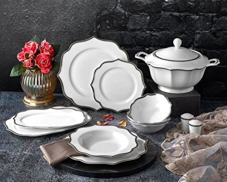 Aryıldız AR40016 60 Parça 12 Kişilik Klasik Yuvarlak Porselen Yemek Takımı 