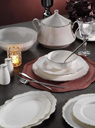 Aryıldız Bone Porselen 85 Parça Porselen Yemek Takımı Platin AR34005 