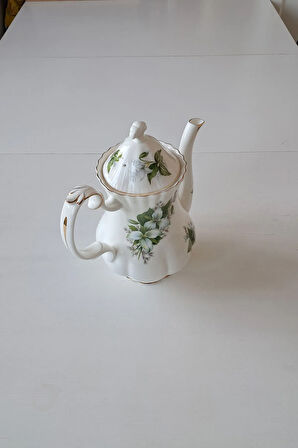 TRILLIUM Bone China England Vintage Porselen Çay/Kahve Demliği Yeşil Beyaz