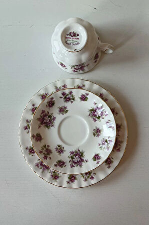 SWEET VIOLETS Bone China England Duble Kahve Fincanı 3 Parça
