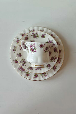 SWEET VIOLETS Bone China England Duble Kahve Fincanı 3 Parça