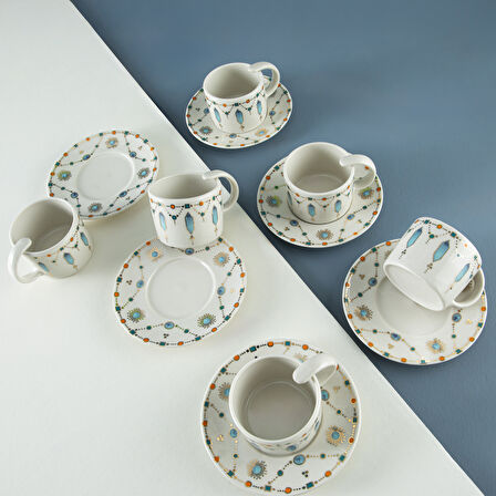 Aryıldız Blue Diamond 12 Parça 6 Kişilik Kahve Fincan Takımı 90 ml