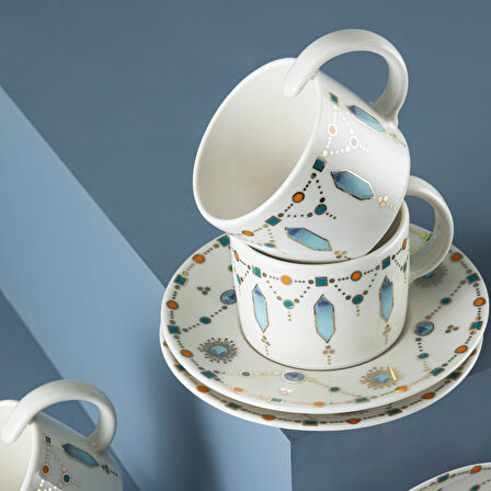 Aryıldız Blue Diamond 12 Parça 6 Kişilik Kahve Fincan Takımı 90 ml