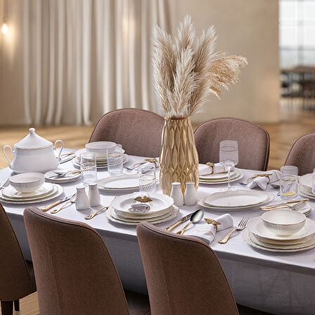 Evaliza Destiny Gold 85 Parça 12 Kişilik Yemek Takımı