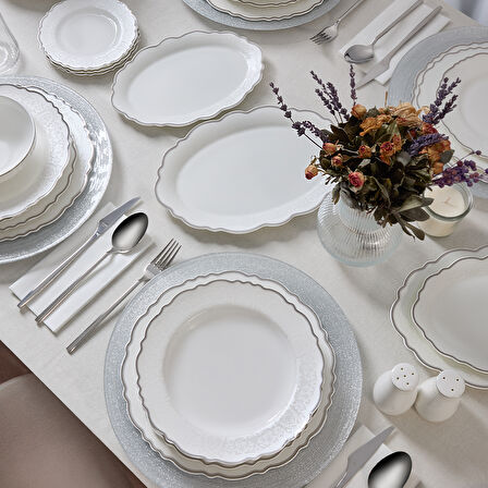 Evaliza Lace Platin 85 Parça 12 Kişilik Yemek Takımı