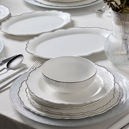 Evaliza Lace Platin 85 Parça 12 Kişilik Yemek Takımı