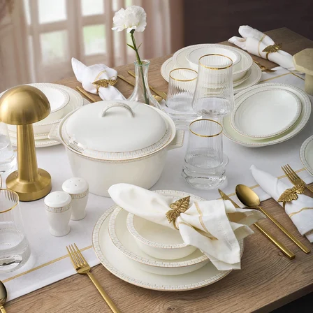 Evaliza Alaia Stella Gold 60 Parça 12 Kişilik Porselen Yemek Takımı 