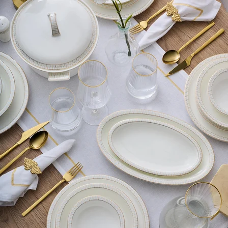Evaliza Alaia Stella Gold 60 Parça 12 Kişilik Porselen Yemek Takımı 