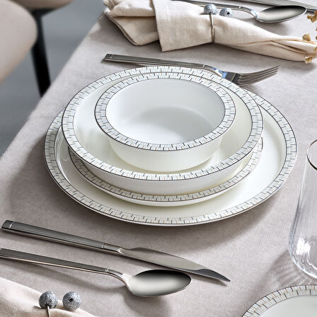 Evaliza Alaia Stella Platin 60 Parça 12 Kişilik Yemek Takımı