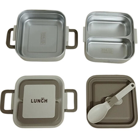 Aryıldız Bento Kare 2 Katlı Lunch Box Yemek Termosu Bej 1400 ml