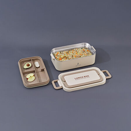 Aryıldız Bento Dikdörtgen Lunch Box Yemek Termosu Bej 1000 ml