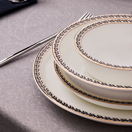 Evaliza Alaia Black Gold 60 Parça 12 Kişilik Yemek Takımı