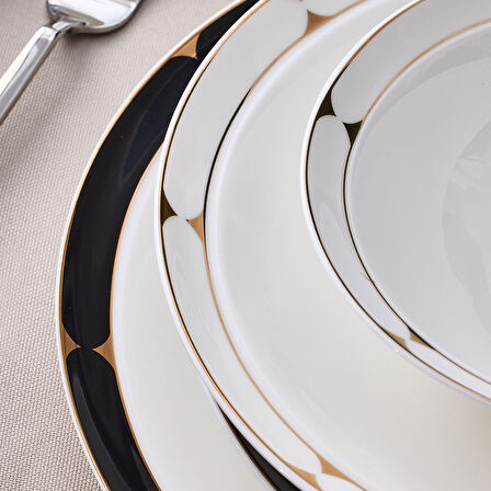 Aryıldız Crystal Provence Black 56 Parça 12 Kişilik Yemek Takımı