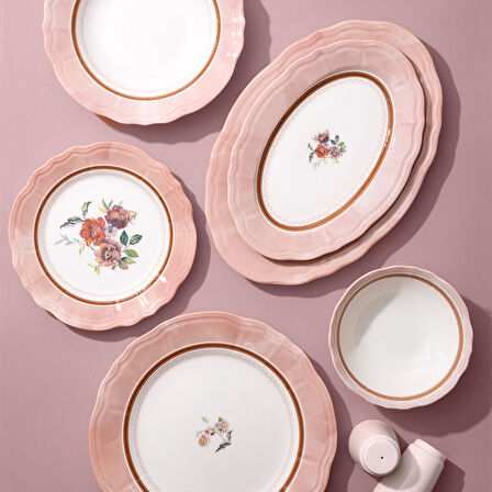 Aryıldız Jardin Pembe 30 Parça 6 Kişilik Yemek Takımı