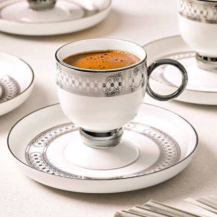 Aryıldız Aurelia Silver 12 Parça 6 Kişilik Kahve Fincan Takımı 90 ml