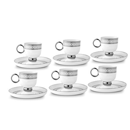 Aryıldız Aurelia Silver 12 Parça 6 Kişilik Kahve Fincan Takımı 90 ml