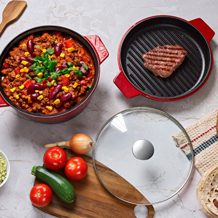 Aryıldız Duo Cast İron Tencere Kırmızı 20 cm