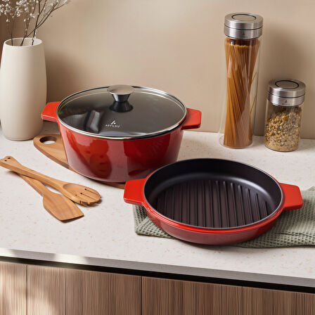 Aryıldız Duo Cast İron Tencere Kırmızı 20 cm